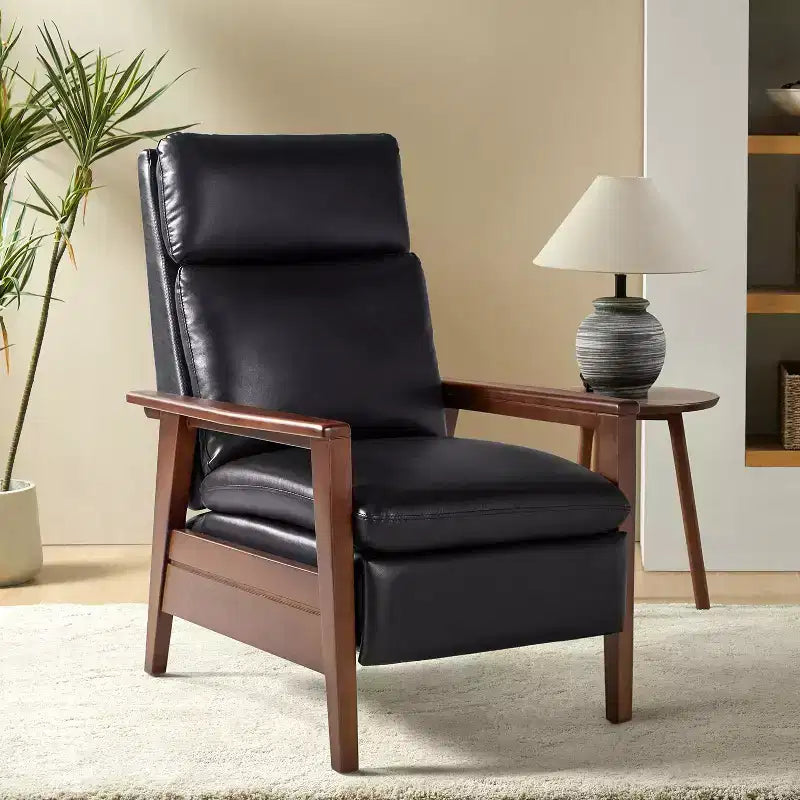 Justus Mid-Century Modern Vegan Leather Solid Wood Recliner|ART OF LIVING DESIGNS