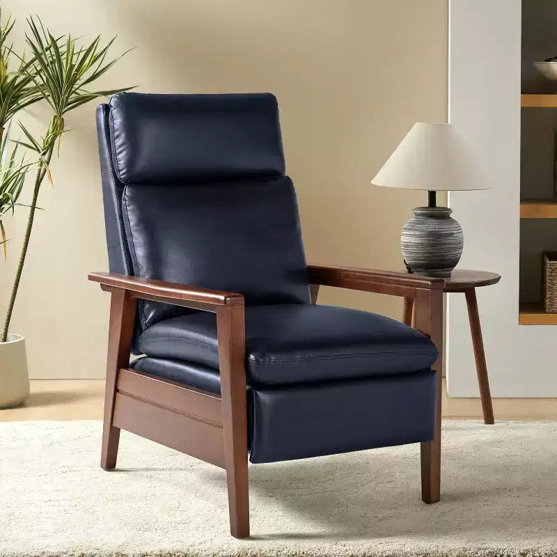 Justus Mid-Century Modern Vegan Leather Solid Wood Recliner|ART OF LIVING DESIGNS