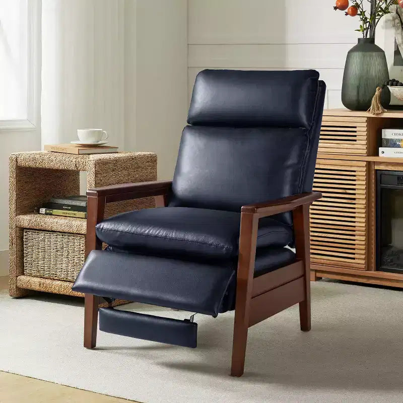 Justus Mid-Century Modern Vegan Leather Solid Wood Recliner|ART OF LIVING DESIGNS