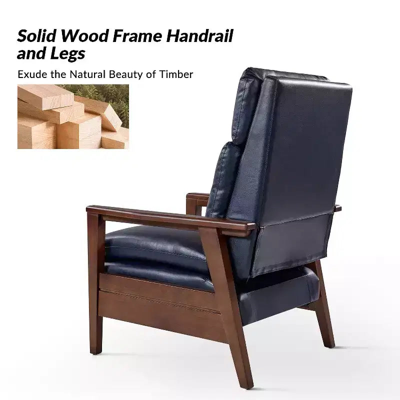Justus Mid-Century Modern Vegan Leather Solid Wood Recliner|ART OF LIVING DESIGNS