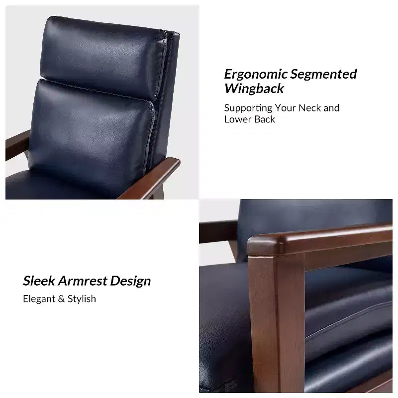 Justus Mid-Century Modern Vegan Leather Solid Wood Recliner|ART OF LIVING DESIGNS