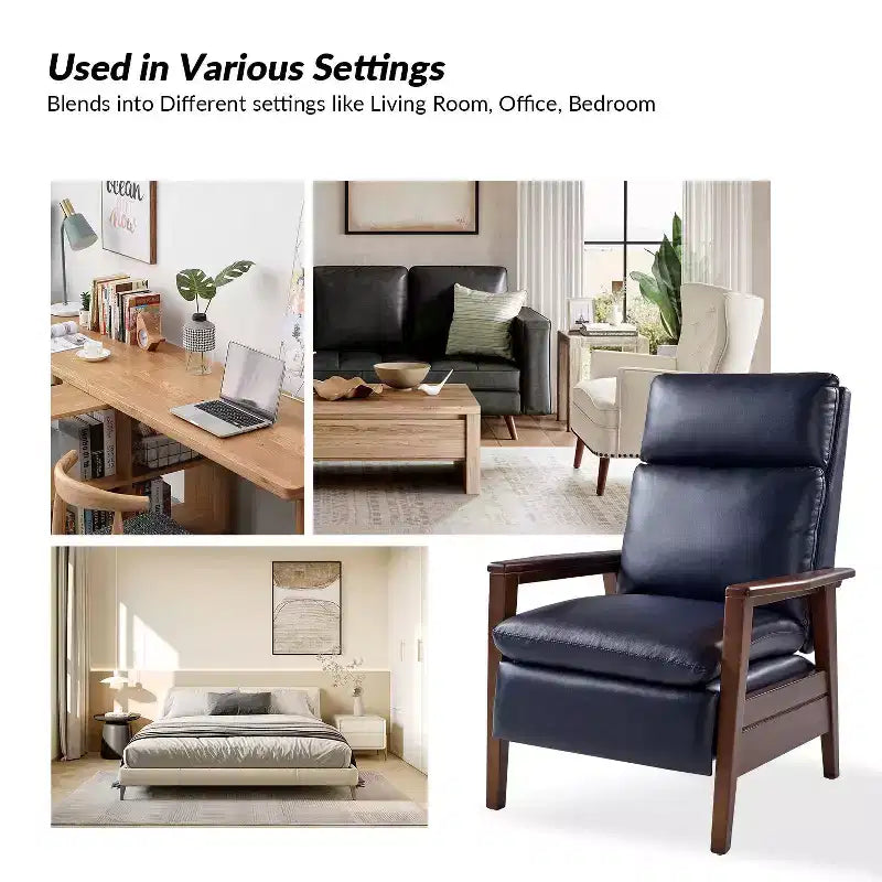 Justus Mid-Century Modern Vegan Leather Solid Wood Recliner|ART OF LIVING DESIGNS