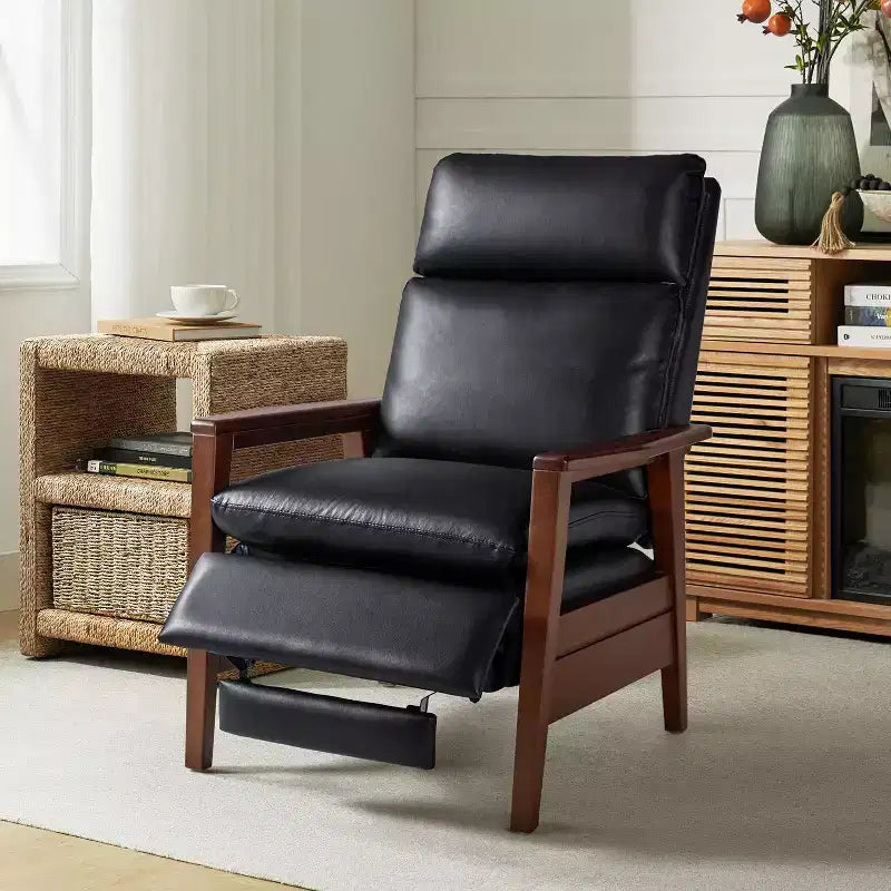 Justus Mid-Century Modern Vegan Leather Solid Wood Recliner|ART OF LIVING DESIGNS
