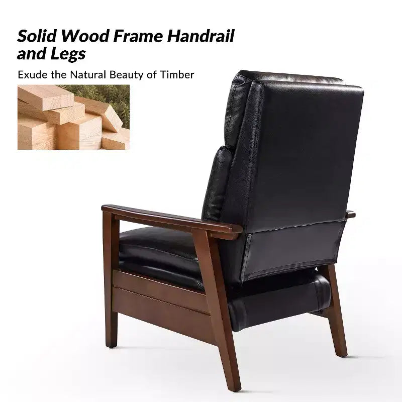 Justus Mid-Century Modern Vegan Leather Solid Wood Recliner|ART OF LIVING DESIGNS