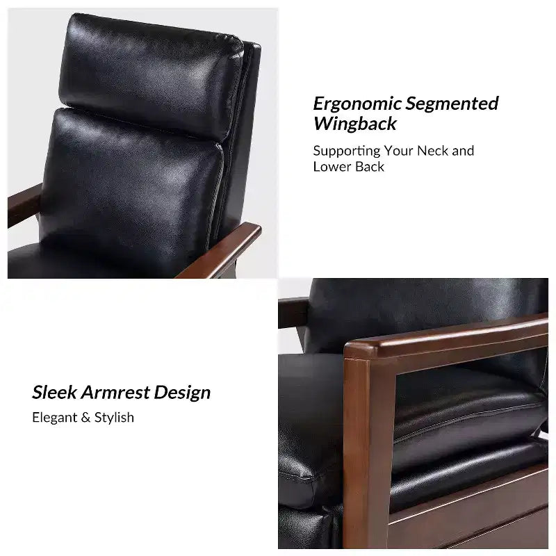 Justus Mid-Century Modern Vegan Leather Solid Wood Recliner|ART OF LIVING DESIGNS