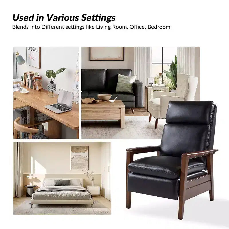 Justus Mid-Century Modern Vegan Leather Solid Wood Recliner|ART OF LIVING DESIGNS