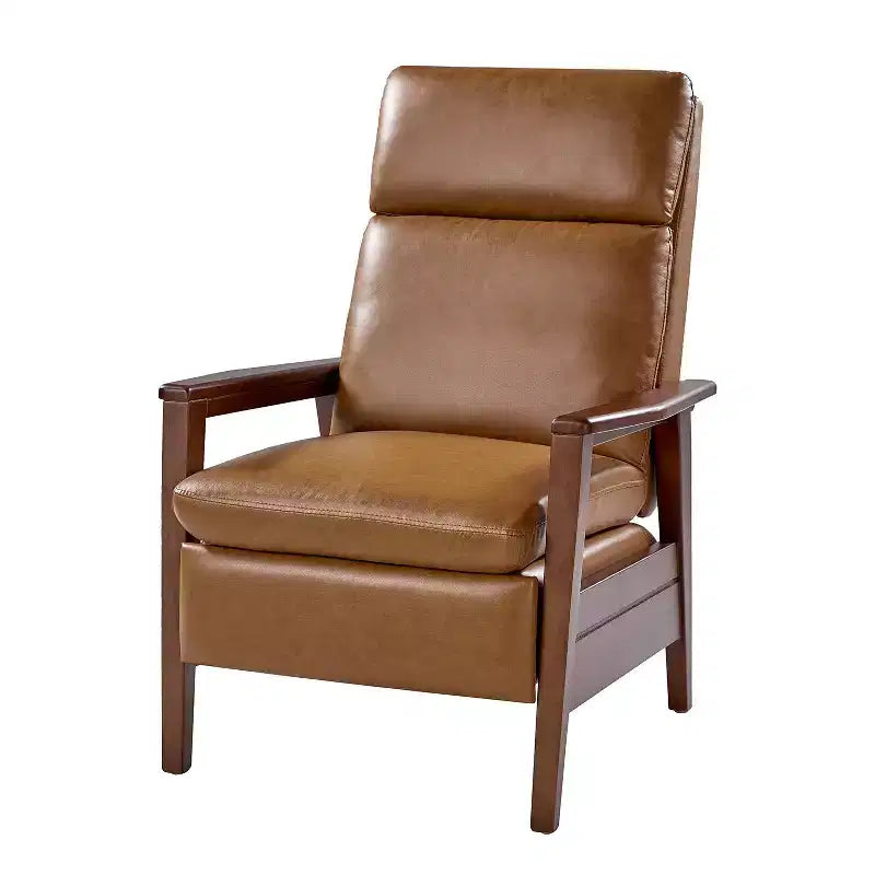 Justus Mid-Century Modern Vegan Leather Solid Wood Recliner|ART OF LIVING DESIGNS