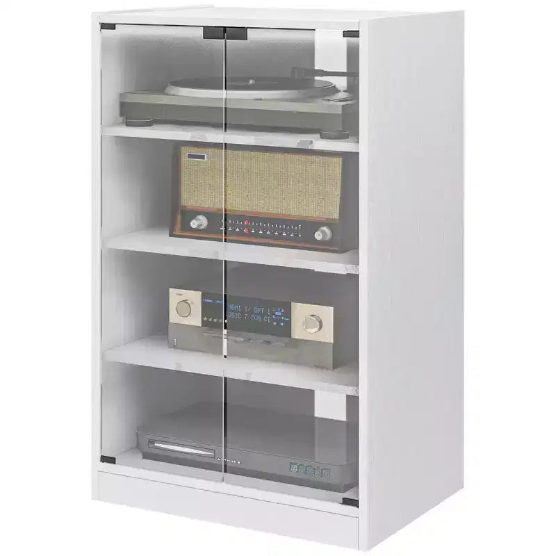 HOMCOM 5-Tier Media Stand Cabinet with 3-Level Adjustable Shelves, Tempered Glass Doors, and Cable Management