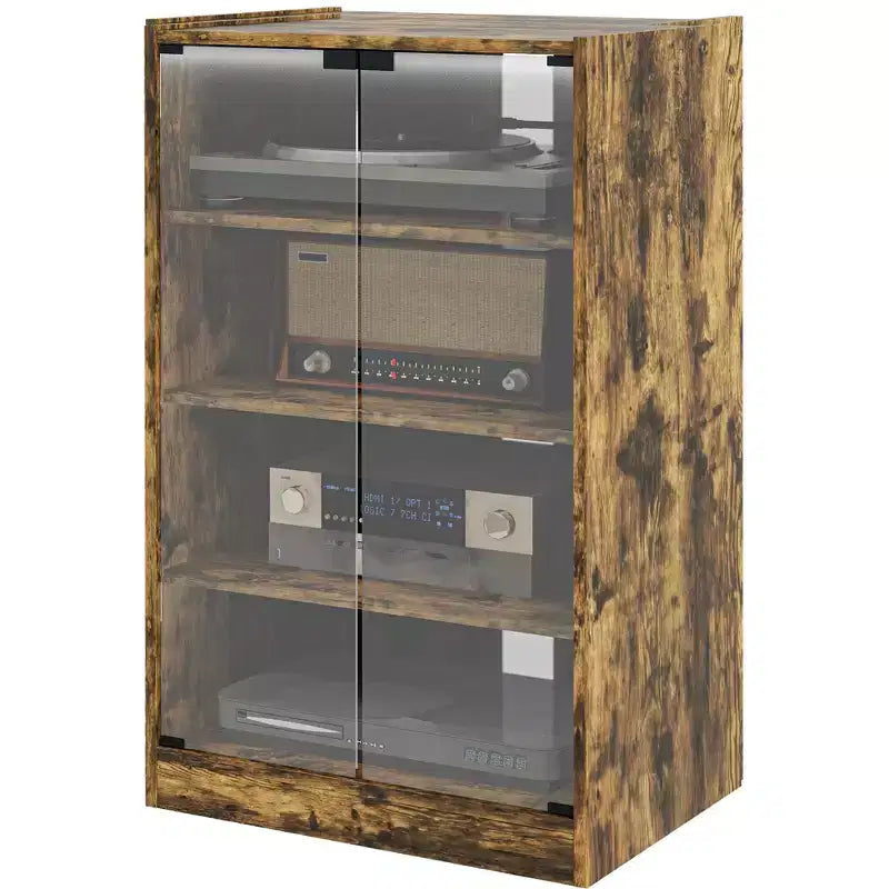 HOMCOM 5-Tier Media Stand Cabinet with 3-Level Adjustable Shelves, Tempered Glass Doors, and Cable Management
