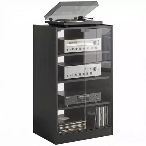 HOMCOM 5-Tier Media Stand Cabinet with 3-Level Adjustable Shelves, Tempered Glass Doors, and Cable Management