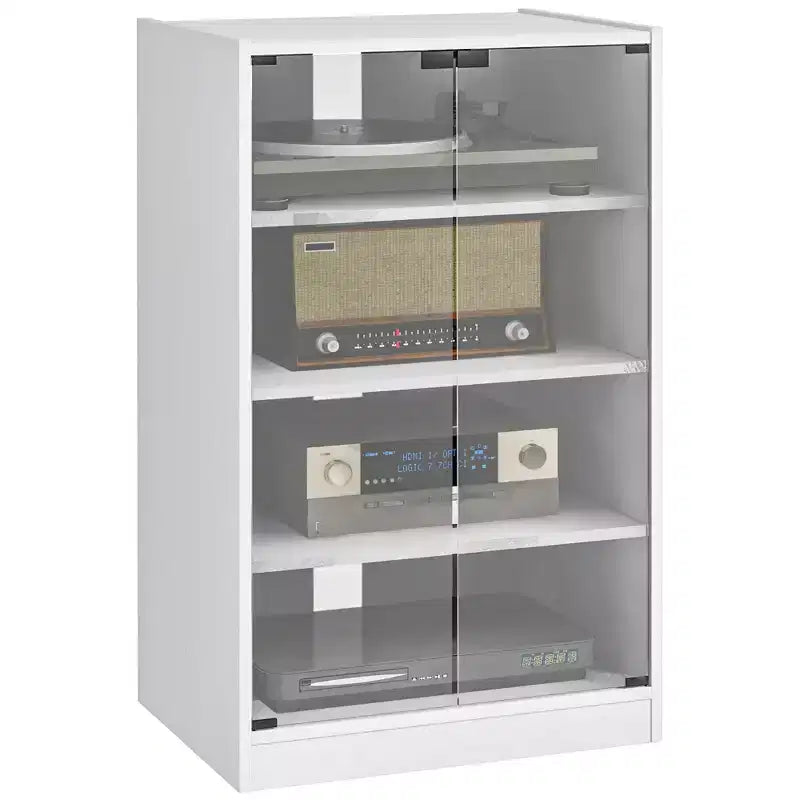 HOMCOM 5-Tier Media Stand Cabinet with 3-Level Adjustable Shelves, Tempered Glass Doors, and Cable Management