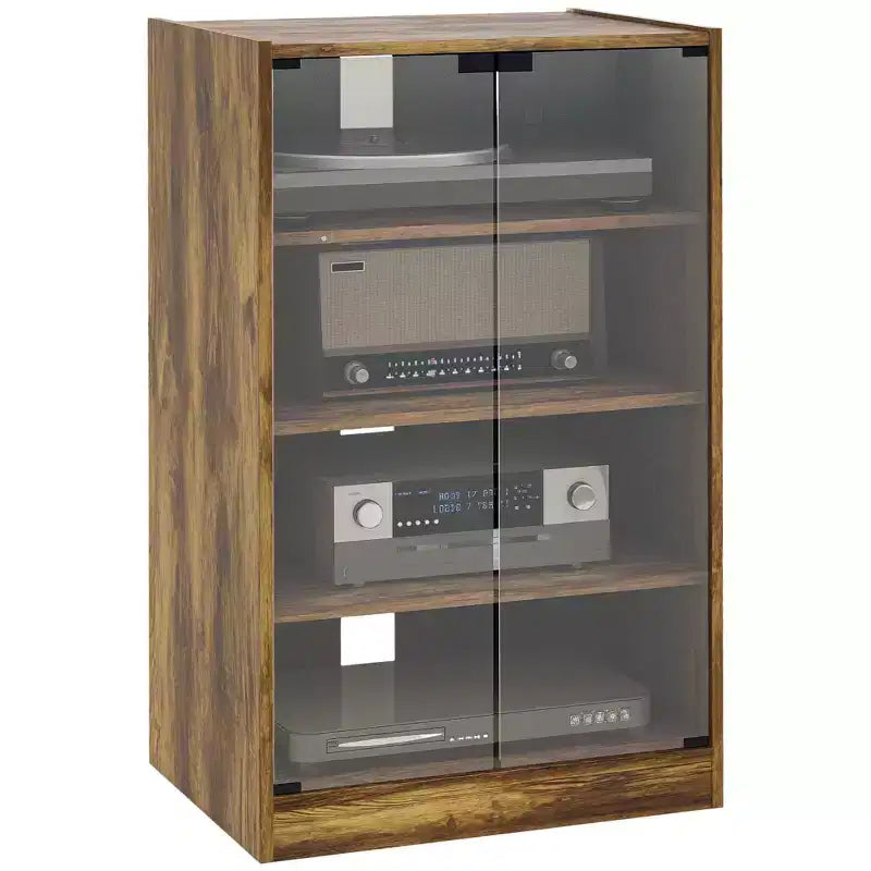 HOMCOM 5-Tier Media Stand Cabinet with 3-Level Adjustable Shelves, Tempered Glass Doors, and Cable Management