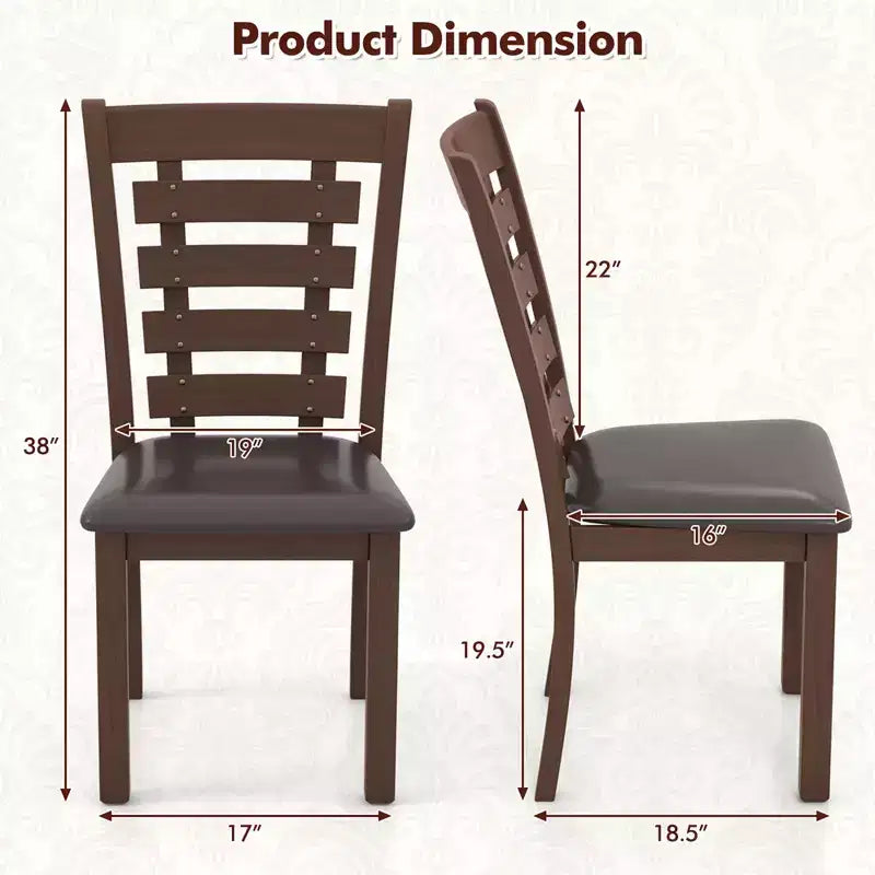 Costway Wooden Dining Chairs Set of 2/4 with Upholstered Seat & Rubber High Back Brown