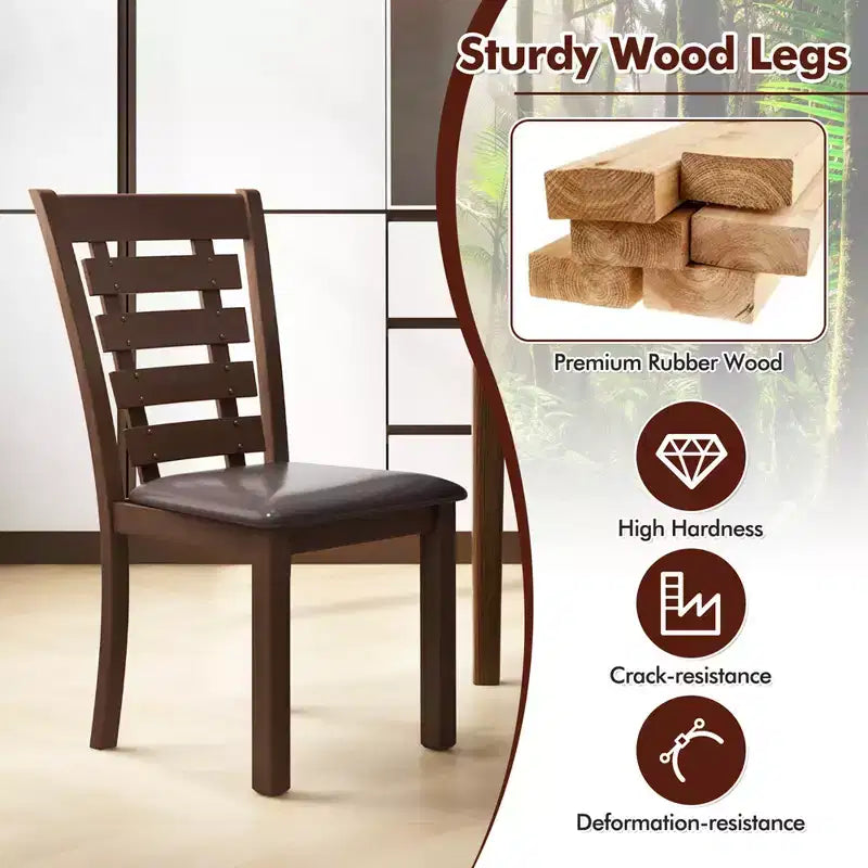 Costway Wooden Dining Chairs Set of 2/4 with Upholstered Seat & Rubber High Back Brown