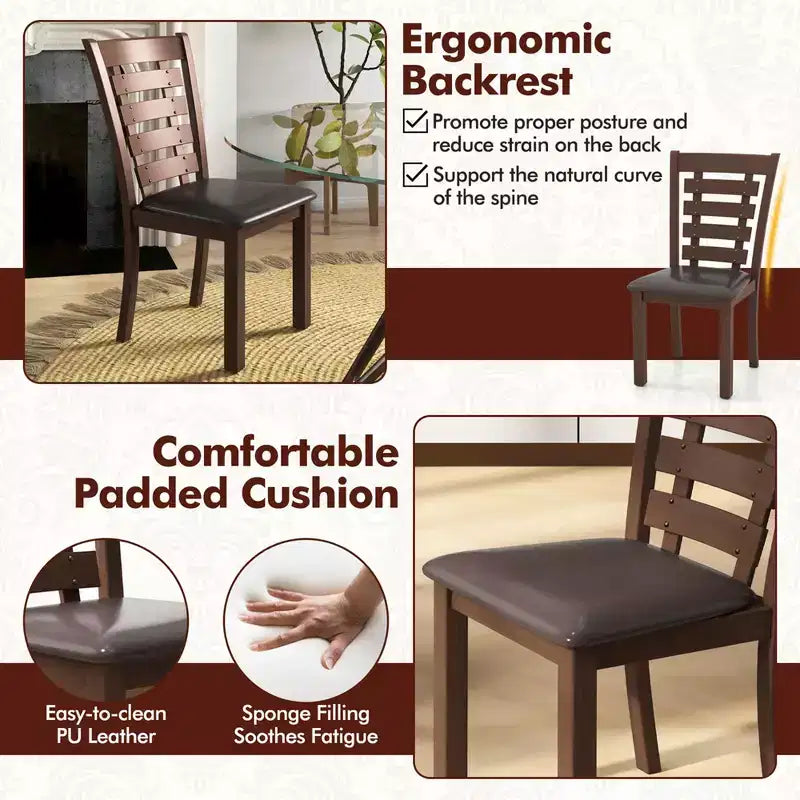 Costway Wooden Dining Chairs Set of 2/4 with Upholstered Seat & Rubber High Back Brown