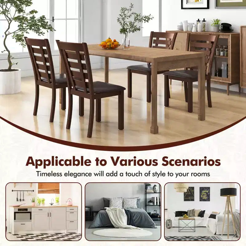 Costway Wooden Dining Chairs Set of 2/4 with Upholstered Seat & Rubber High Back Brown