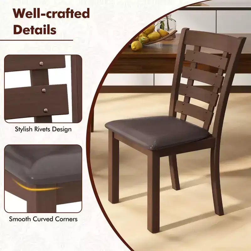 Costway Wooden Dining Chairs Set of 2/4 with Upholstered Seat & Rubber High Back Brown