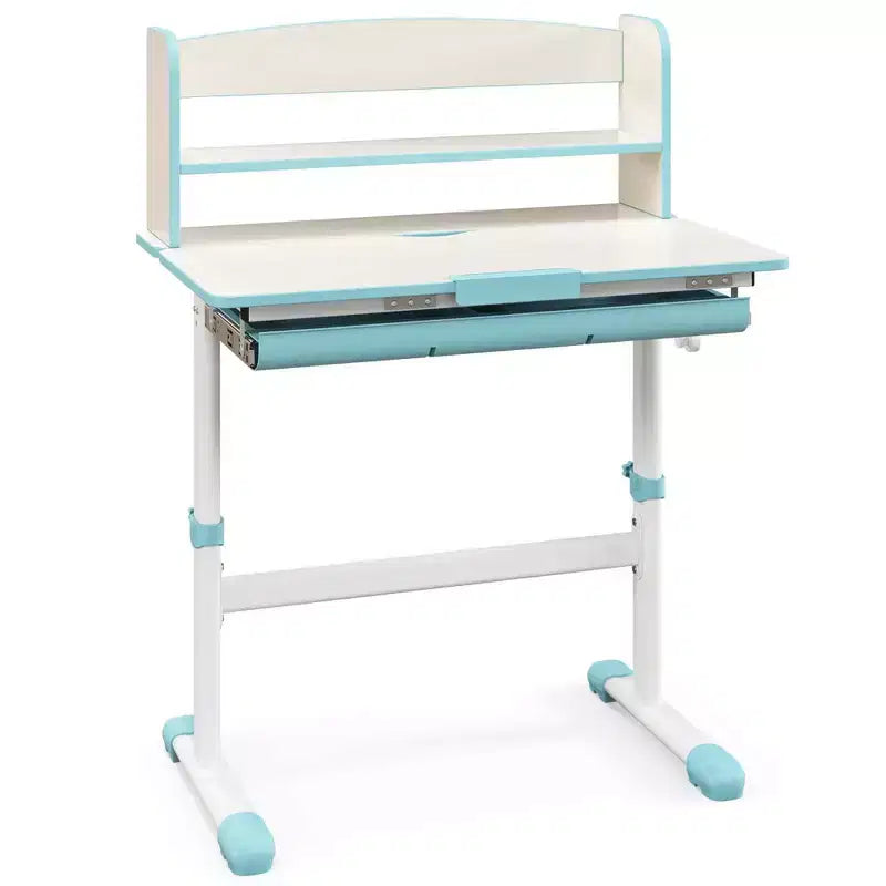 Costway Kids Study Desk with 7-Level Tiltable Desktop Adjustable Height Pull Out Drawer Blue/Grey/Pink