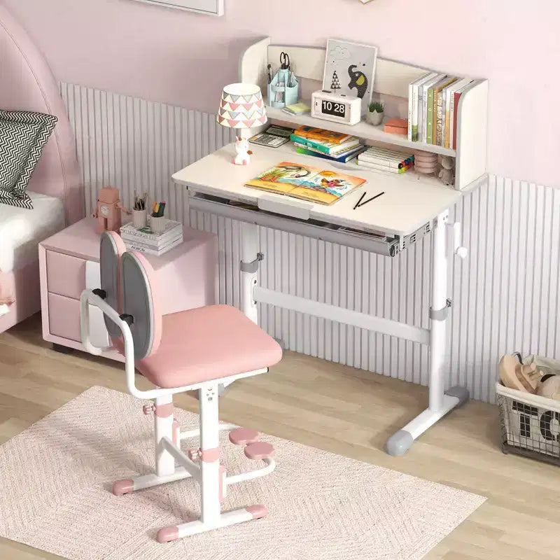 Costway Kids Study Desk with 7-Level Tiltable Desktop Adjustable Height Pull Out Drawer Blue/Grey/Pink