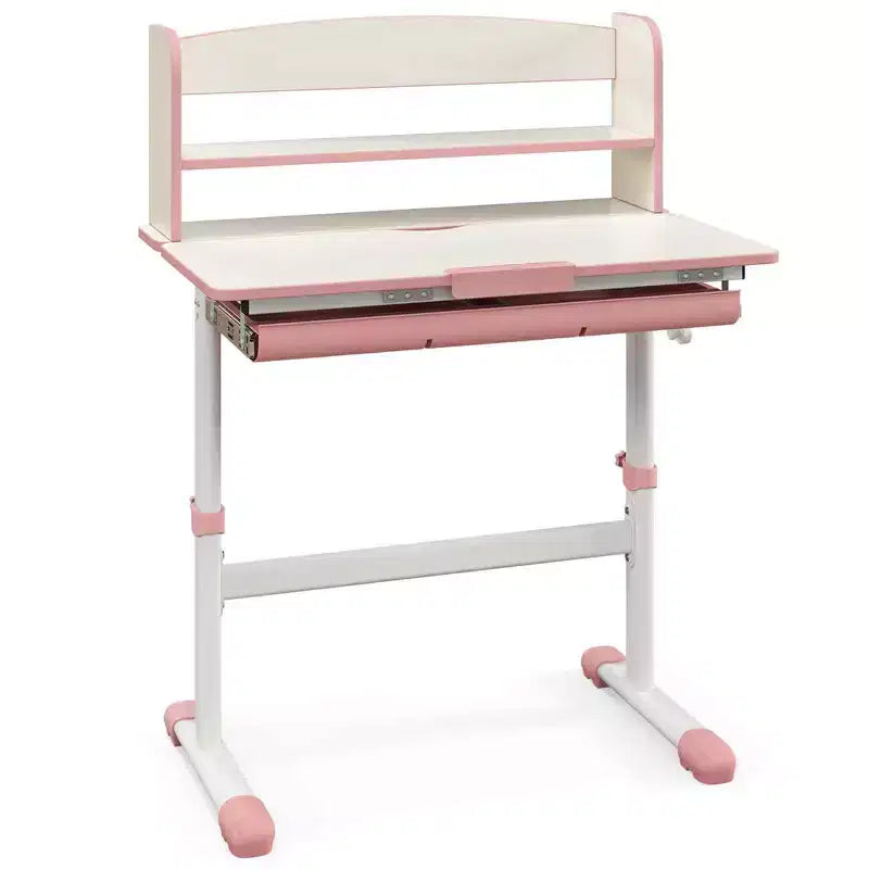 Costway Kids Study Desk with 7-Level Tiltable Desktop Adjustable Height Pull Out Drawer Blue/Grey/Pink
