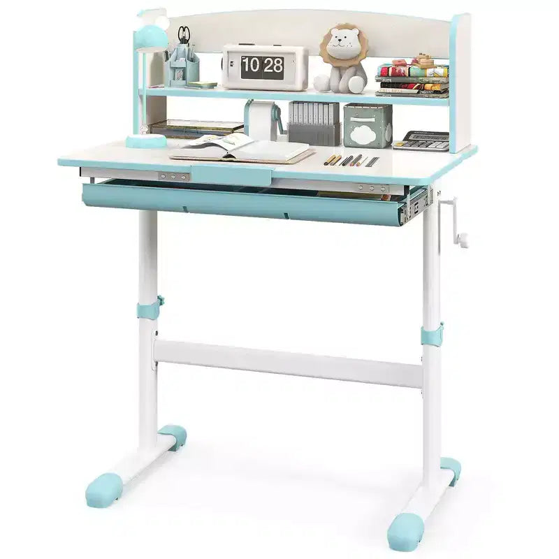 Costway Kids Study Desk with 7-Level Tiltable Desktop Adjustable Height Pull Out Drawer Blue/Grey/Pink