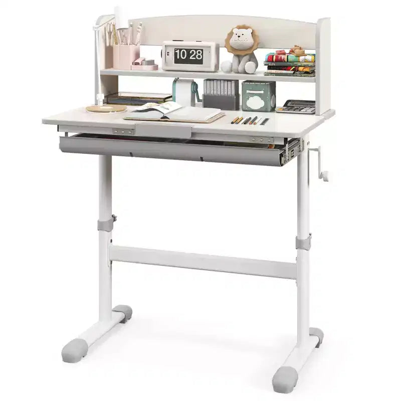 Costway Kids Study Desk with 7-Level Tiltable Desktop Adjustable Height Pull Out Drawer Blue/Grey/Pink