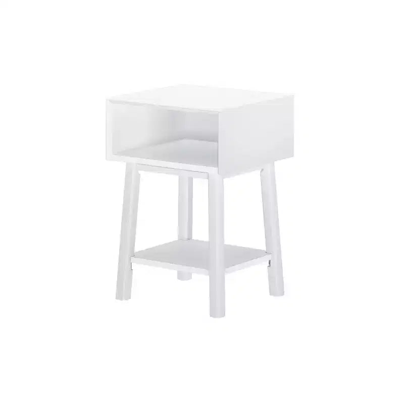 Plank+Beam Mid - Century Modern Nightstand with Cubby Shelf, Solid Wood Bedside Table for Bedroom