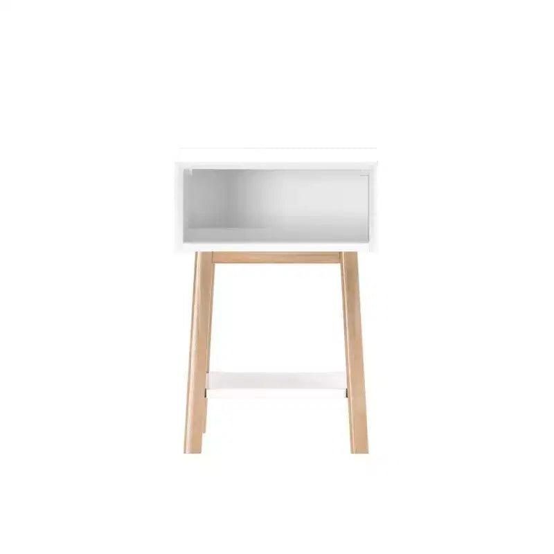 Plank+Beam Mid - Century Modern Nightstand with Cubby Shelf, Solid Wood Bedside Table for Bedroom