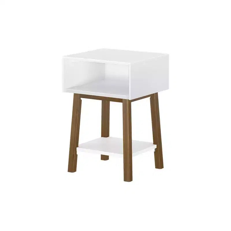 Plank+Beam Mid - Century Modern Nightstand with Cubby Shelf, Solid Wood Bedside Table for Bedroom