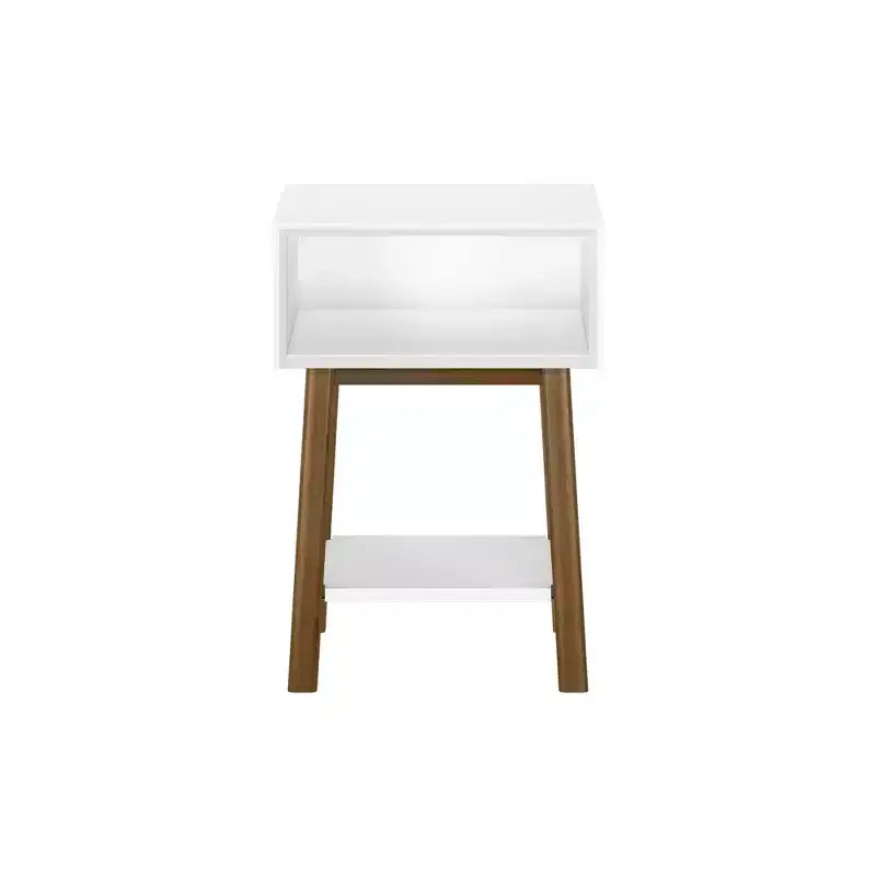 Plank+Beam Mid - Century Modern Nightstand with Cubby Shelf, Solid Wood Bedside Table for Bedroom