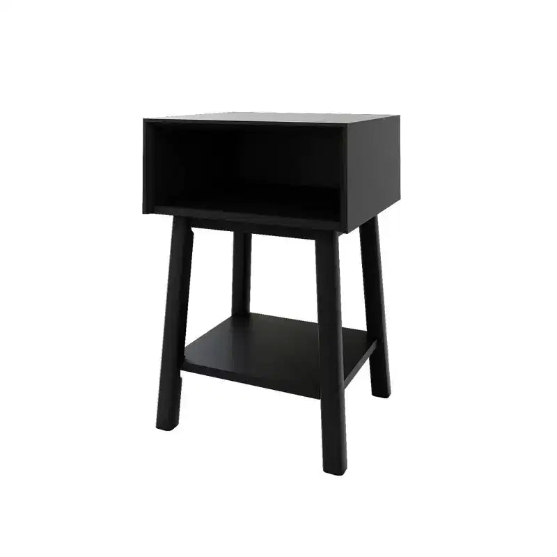 Plank+Beam Mid - Century Modern Nightstand with Cubby Shelf, Solid Wood Bedside Table for Bedroom