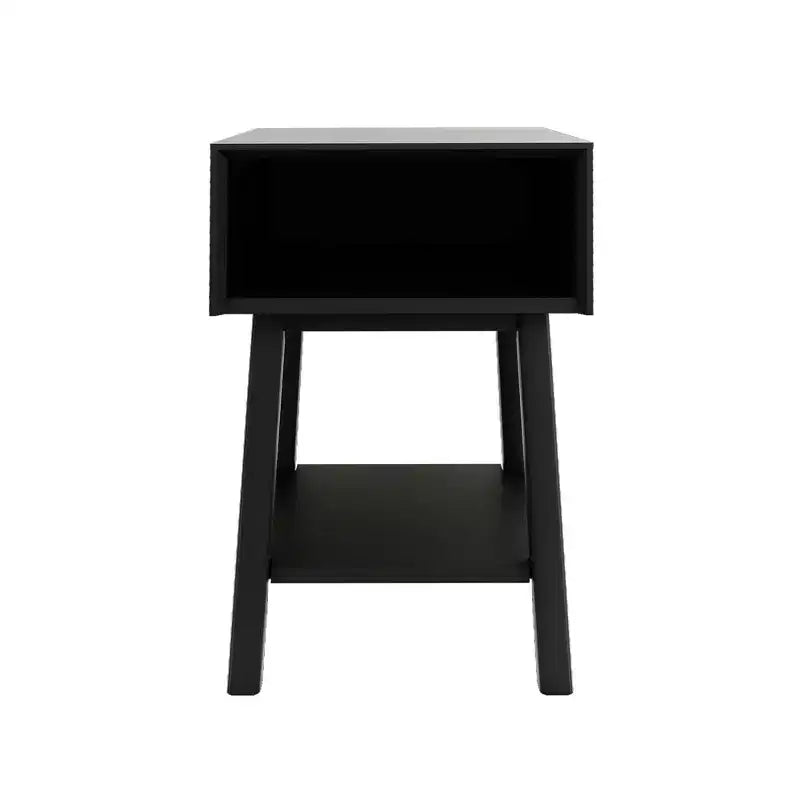 Plank+Beam Mid - Century Modern Nightstand with Cubby Shelf, Solid Wood Bedside Table for Bedroom