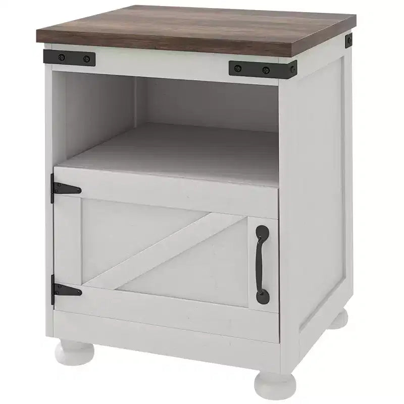 HOMCOM Small Side Table, Farmhouse End Table with Open Shelf and Cupboard, Modern Sofa Table with Wood Legs for Living Room