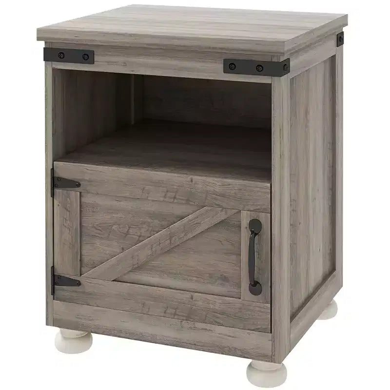 HOMCOM Small Side Table, Farmhouse End Table with Open Shelf and Cupboard, Modern Sofa Table with Wood Legs for Living Room