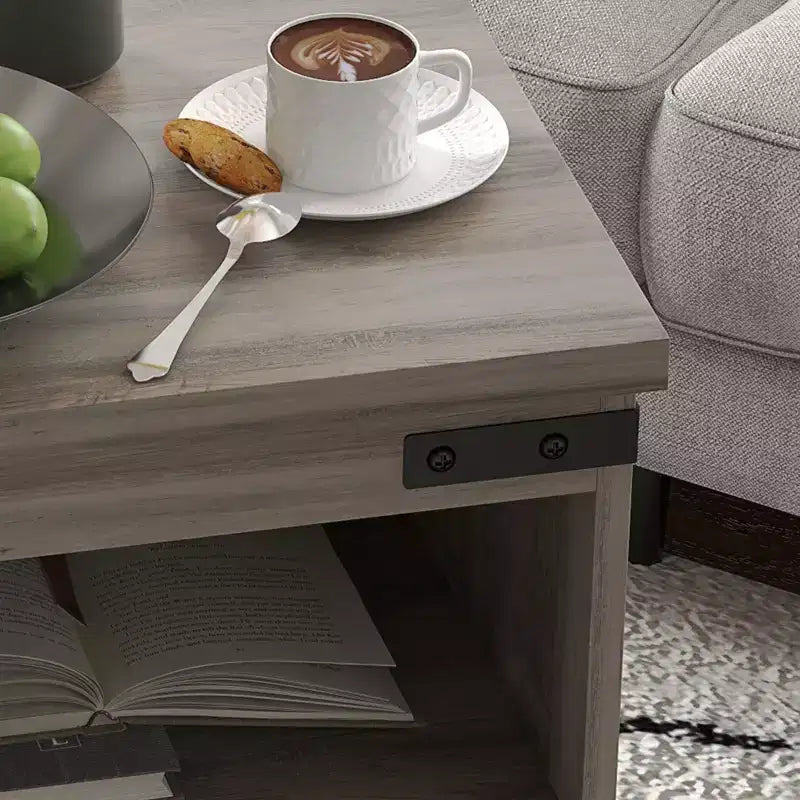 HOMCOM Small Side Table, Farmhouse End Table with Open Shelf and Cupboard, Modern Sofa Table with Wood Legs for Living Room