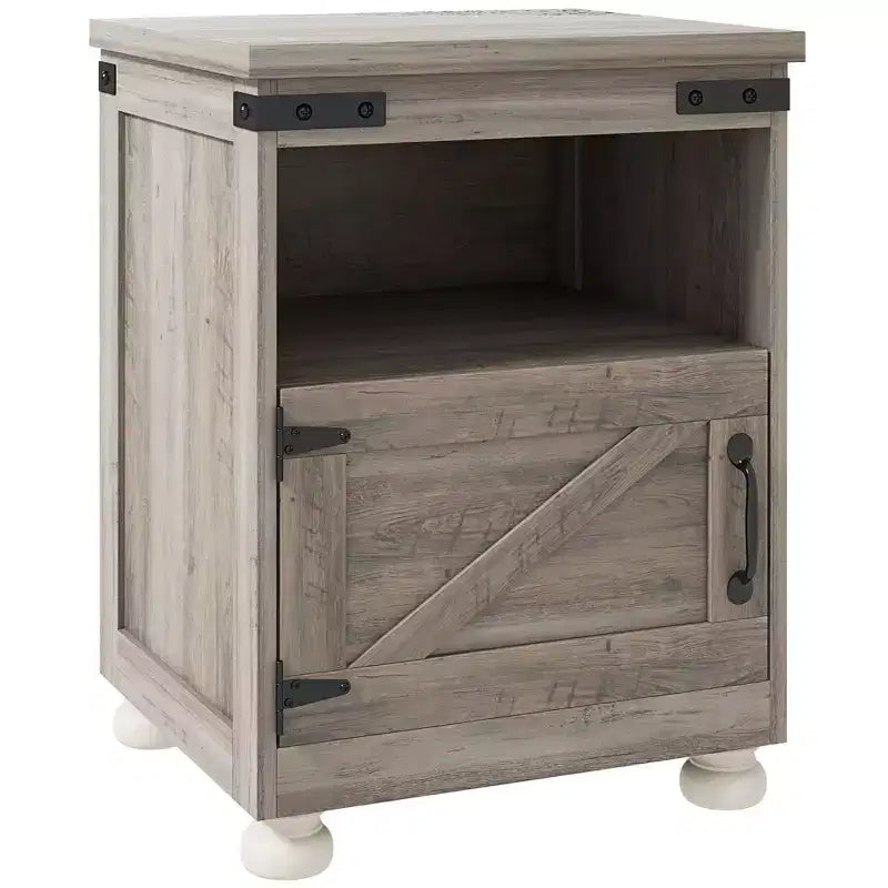 HOMCOM Small Side Table, Farmhouse End Table with Open Shelf and Cupboard, Modern Sofa Table with Wood Legs for Living Room