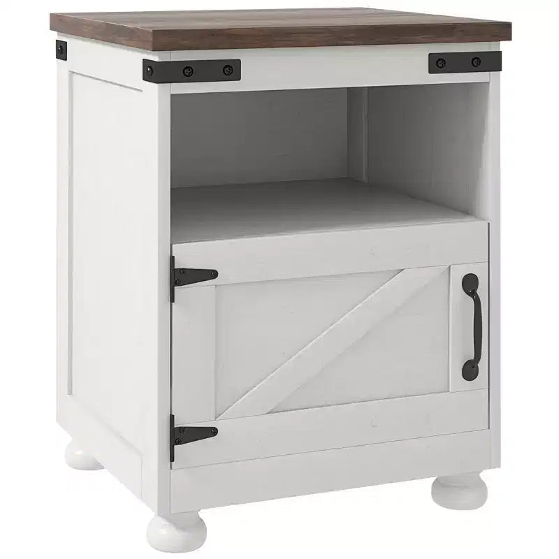 HOMCOM Small Side Table, Farmhouse End Table with Open Shelf and Cupboard, Modern Sofa Table with Wood Legs for Living Room
