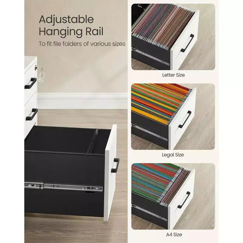 SONGMICS Office File Cabinet with Lock, Pre-Assembled Except Wheels and Handles, for A4