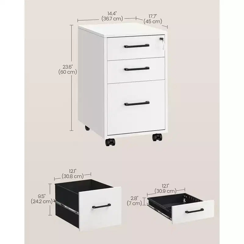 SONGMICS Office File Cabinet with Lock, Pre-Assembled Except Wheels and Handles, for A4