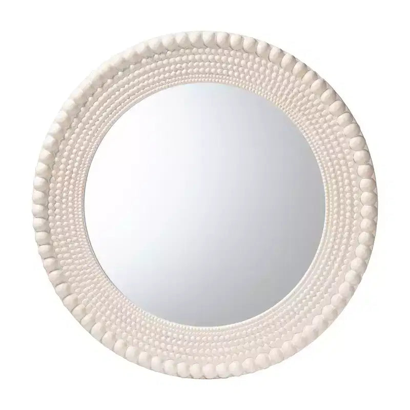 Baxton Studio Grazia Modern Round Beaded-framed Accent Mirror in Pearl White