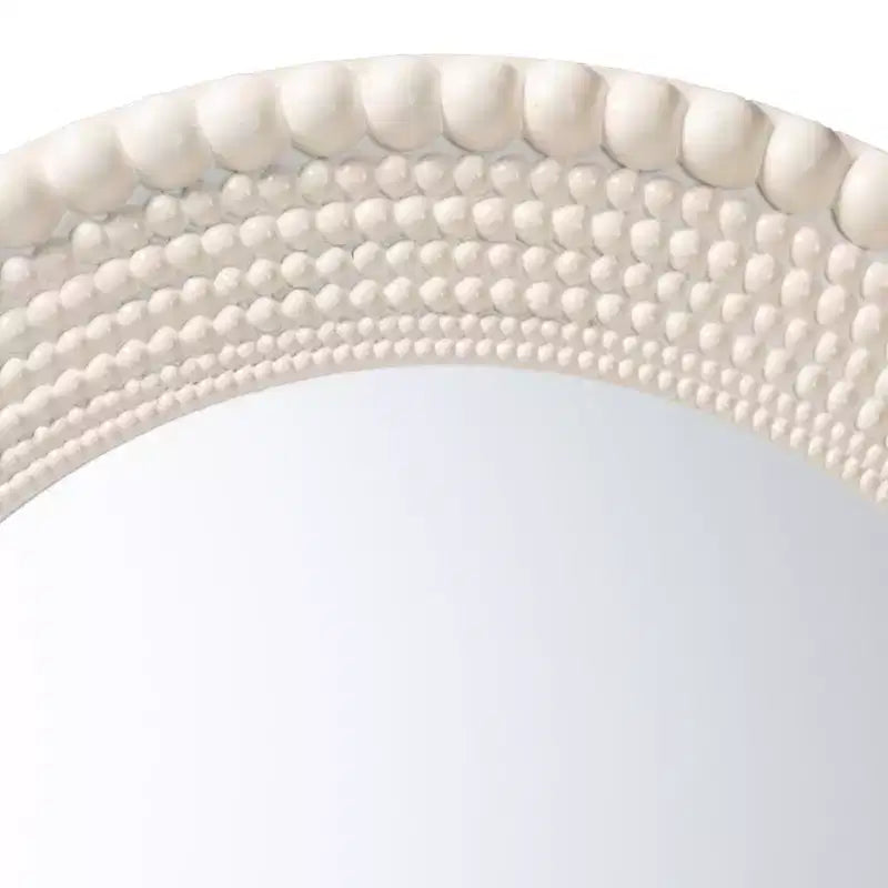 Baxton Studio Grazia Modern Round Beaded-framed Accent Mirror in Pearl White