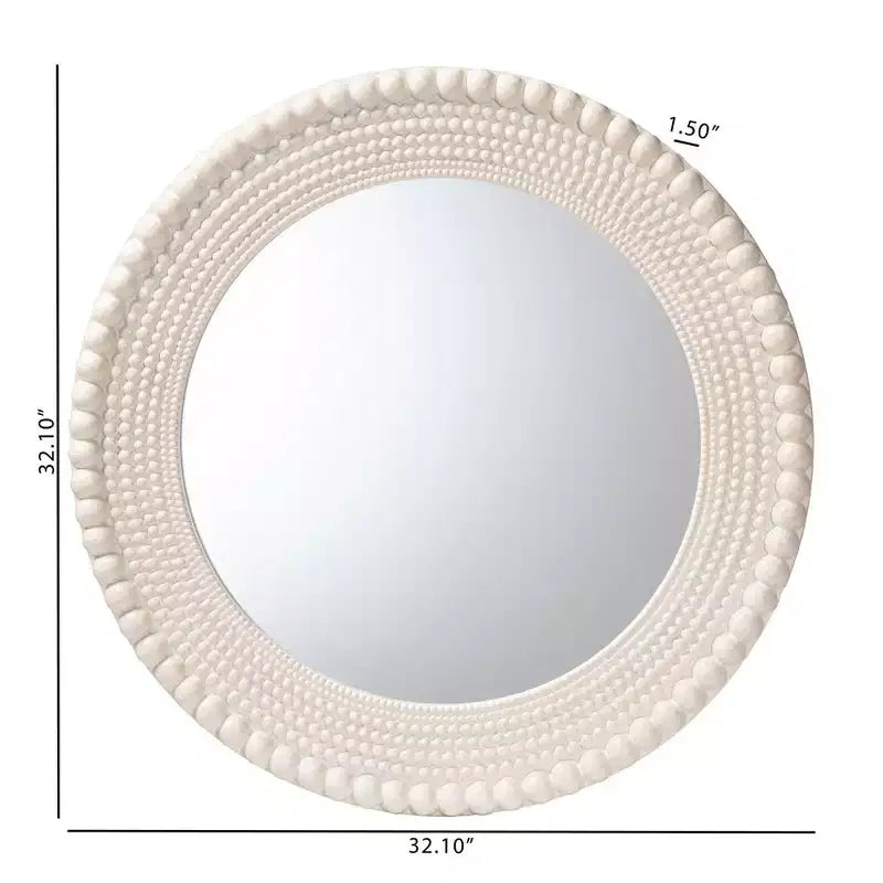 Baxton Studio Grazia Modern Round Beaded-framed Accent Mirror in Pearl White