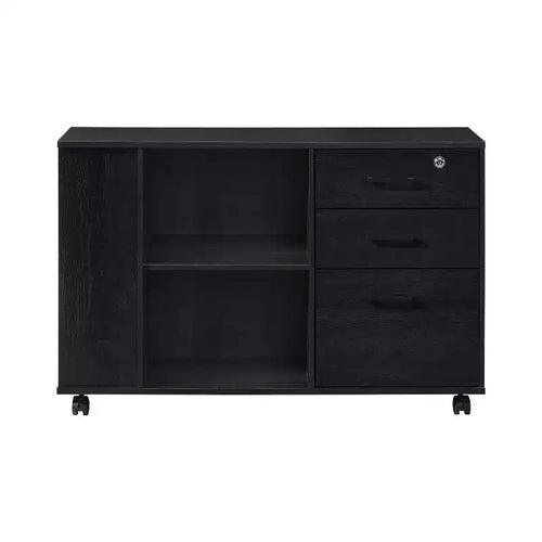 AndMakers 3-Drawer 39in. W Rolling Lateral Filing Cabinet with Locker and Open Storage Shelves for Home Office and Kids Room