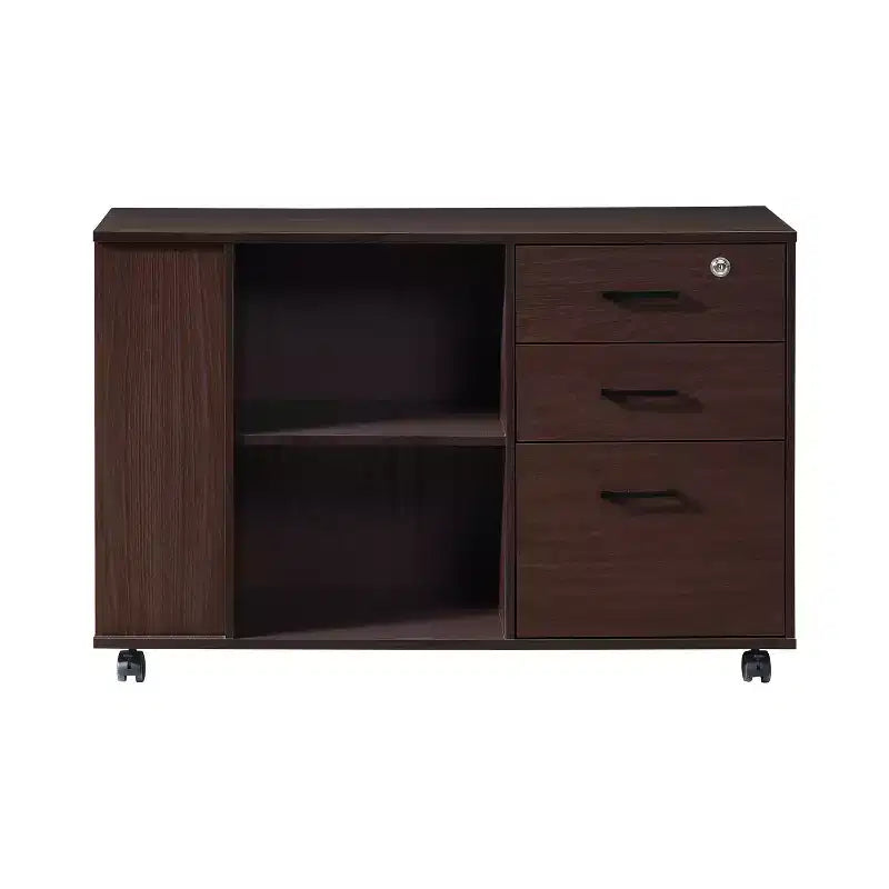 AndMakers 3-Drawer 39in. W Rolling Lateral Filing Cabinet with Locker and Open Storage Shelves for Home Office and Kids Room