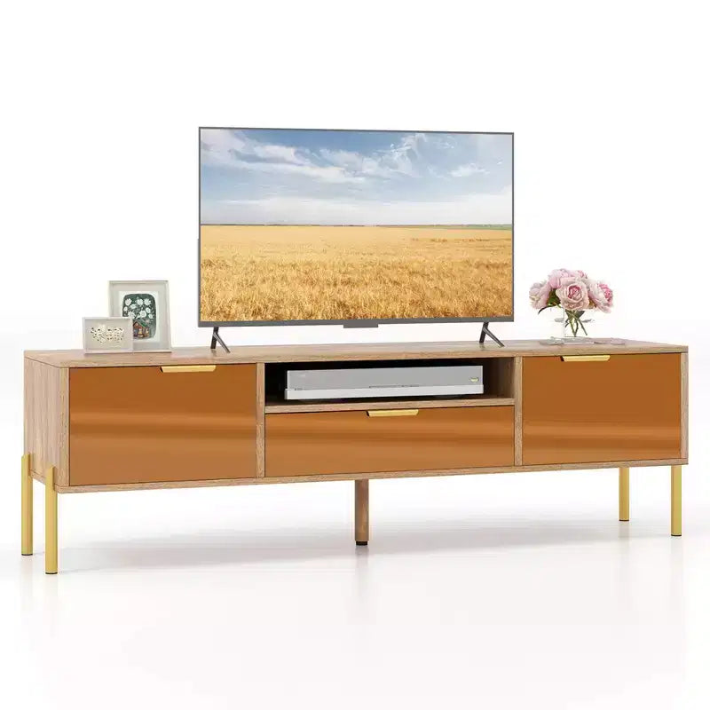 Costway Mirrored TV Stand for TV up to 65 Modern TV Console Table with Spacious Tabletop