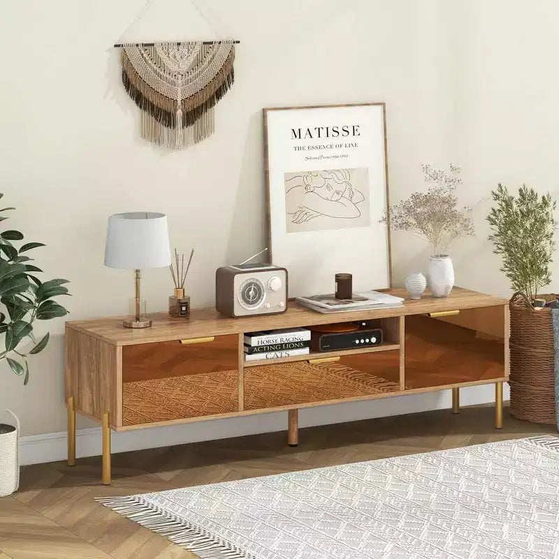 Costway Mirrored TV Stand for TV up to 65 Modern TV Console Table with Spacious Tabletop