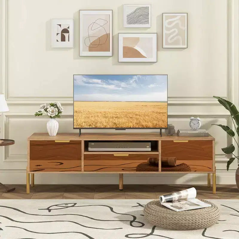 Costway Mirrored TV Stand for TV up to 65 Modern TV Console Table with Spacious Tabletop