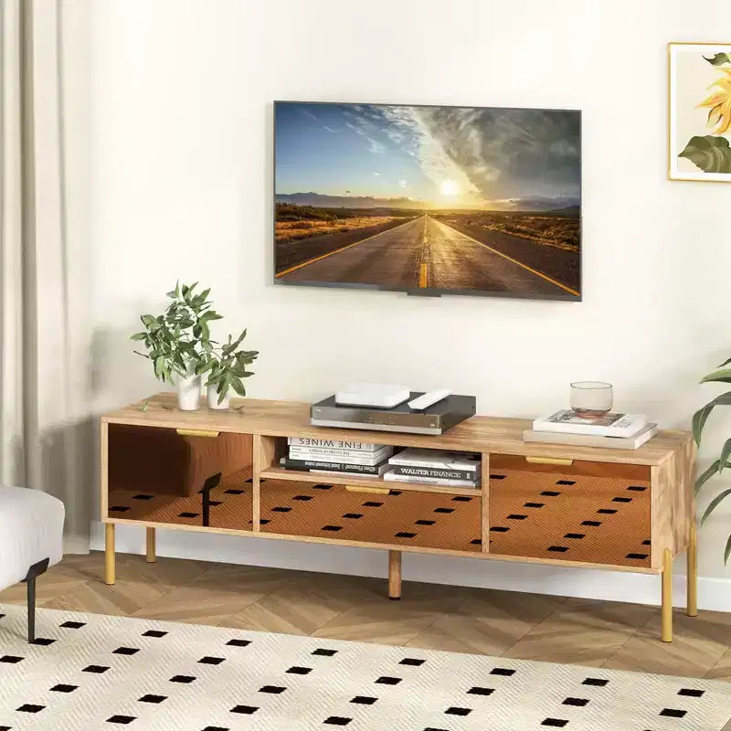 Costway Mirrored TV Stand for TV up to 65 Modern TV Console Table with Spacious Tabletop
