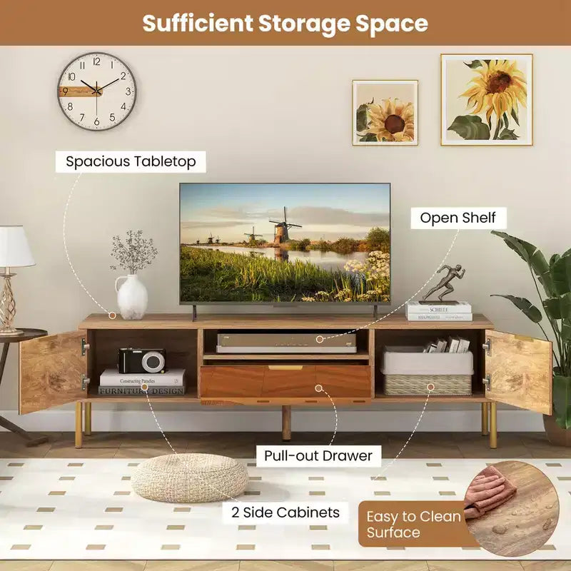 Costway Mirrored TV Stand for TV up to 65 Modern TV Console Table with Spacious Tabletop