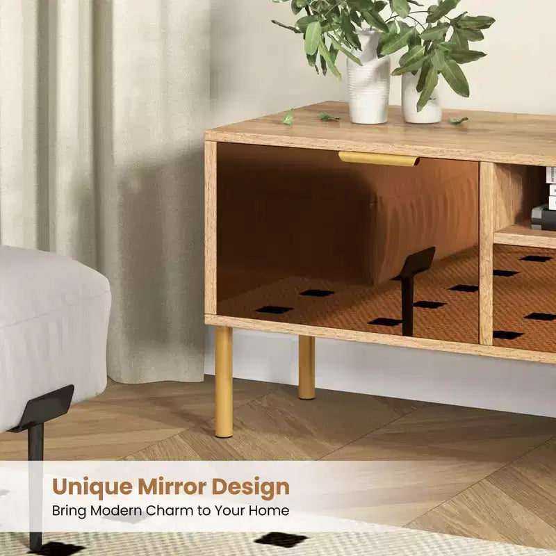 Costway Mirrored TV Stand for TV up to 65 Modern TV Console Table with Spacious Tabletop